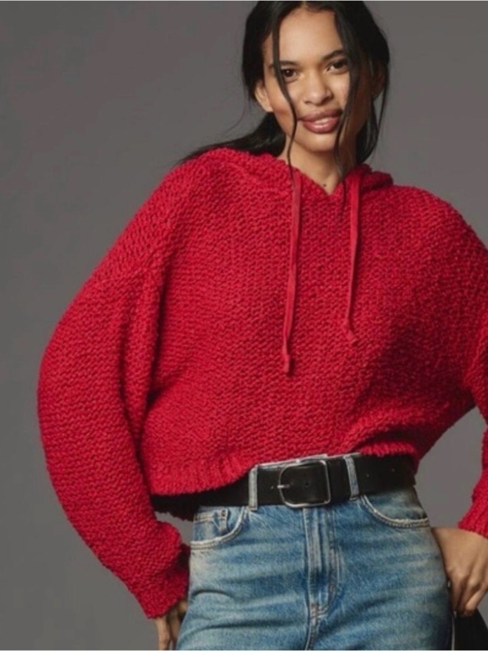 Pilcro Red Chunky Hooded Knit Sweater